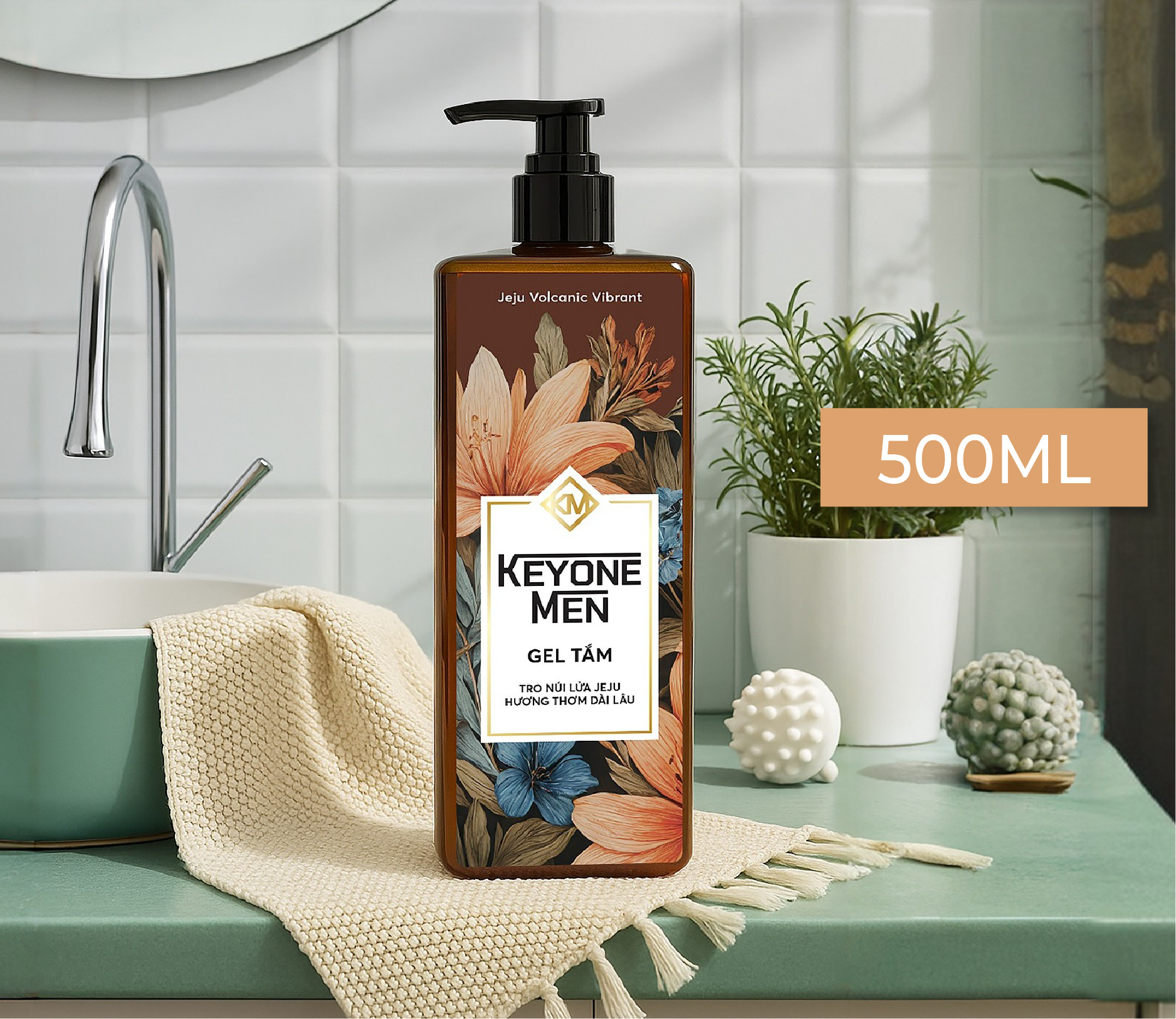 Gel Tắm KEYONE MEN Tro Núi Lửa Jeju (Chai 500ml)
